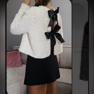 H&M Sequined Bow-front Jacket cream Holidays Edition 2024 BNWT